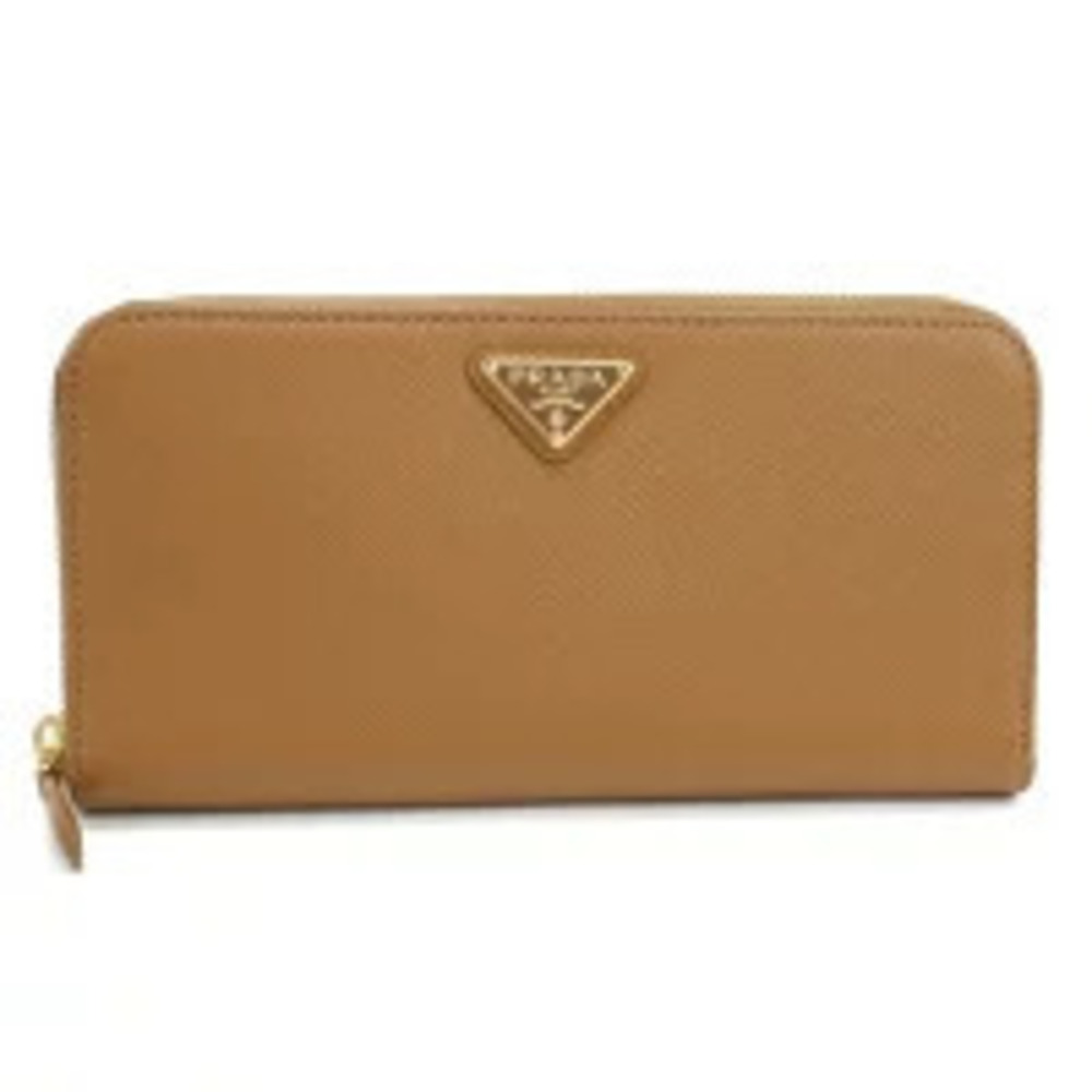 Prada Long Wallet Round Zipper Caramel Tan